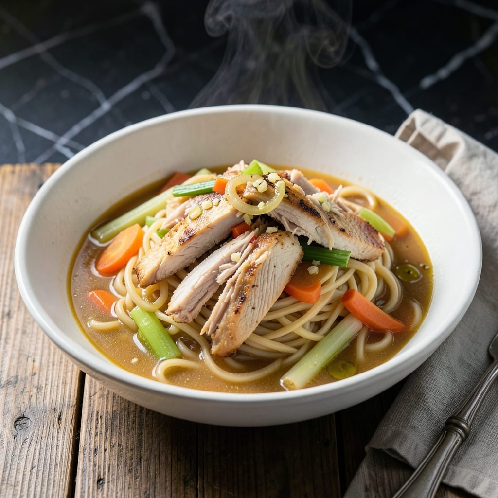 Chicken Noodle Recipe Homemade: Grandma's Broth With Tender Shreds Chicken Noodle Recipe Homemade: Grandma's Broth With Tender Shreds