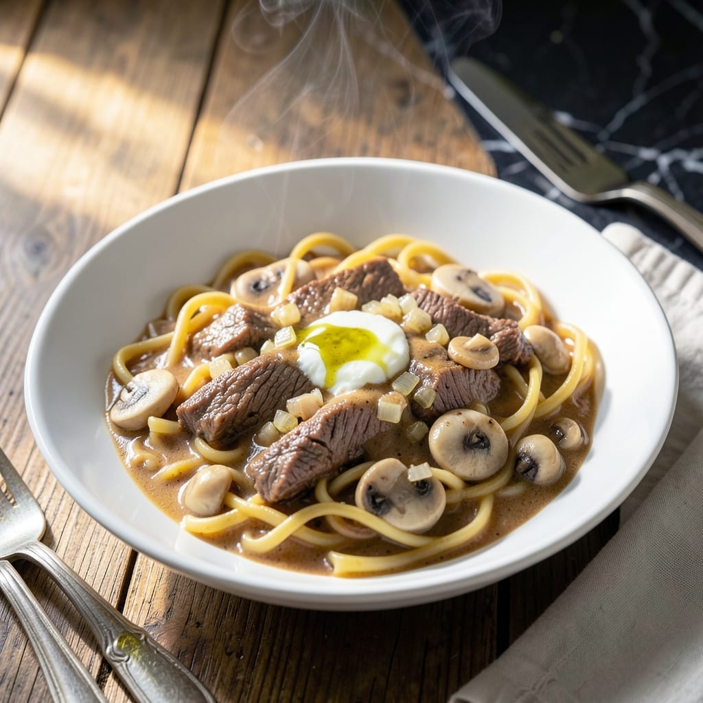 Canned Beef Stroganoff Recipe: Creamy Mushroom Sauce Over Noodles Canned Beef Stroganoff Recipe: Creamy Mushroom Sauce Over Noodles