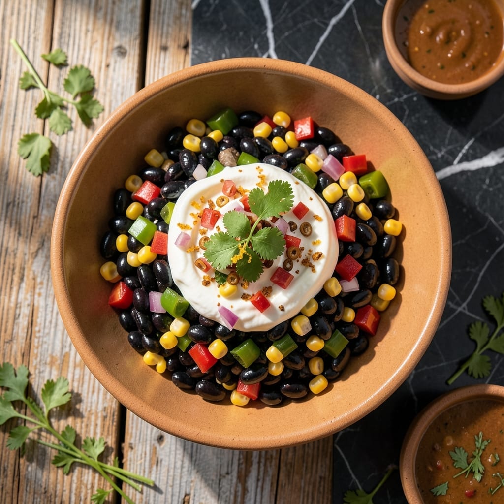 Creamy Cowboy Caviar Recipe: Black Bean and Corn Fiesta Bowl