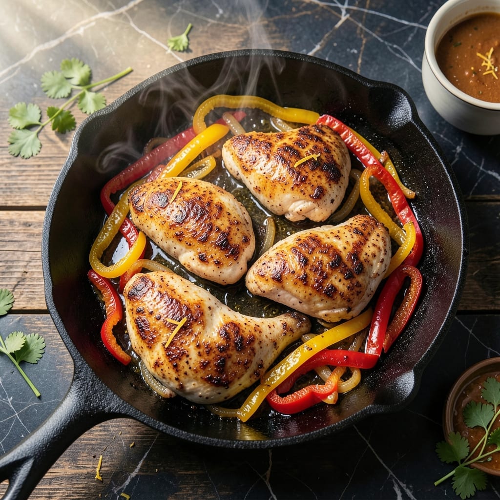 Chicken Thigh Fajita Recipe: Smoky Charred Peppers and Onions Chicken Thigh Fajita Recipe: Smoky Charred Peppers and Onions