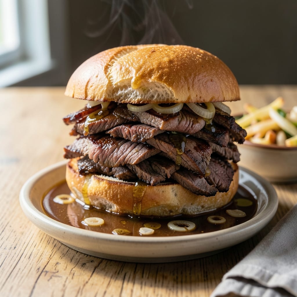 Recipe For French Dip Sandwich With Au Jus: Tender Roast Beef and Rich Broth Recipe For French Dip Sandwich With Au Jus: Tender Roast Beef and Rich Broth