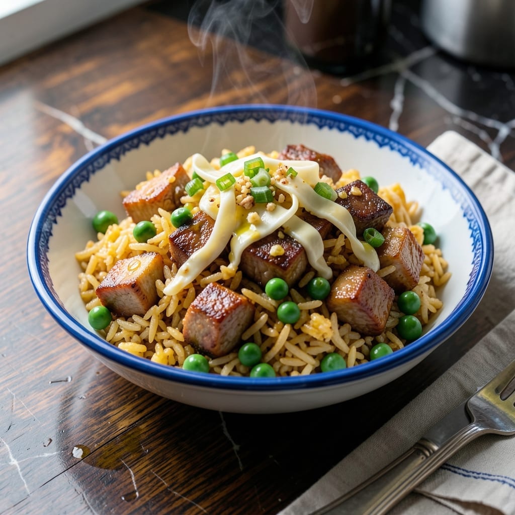 Recipe for Chinese Pork Fried Rice: Wok-Tossed Savory Bites with Egg and Peas