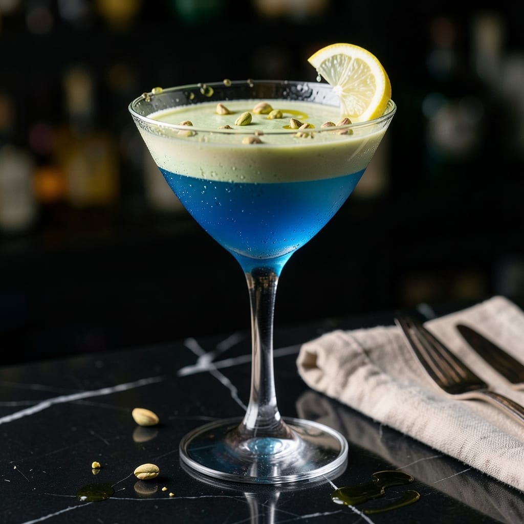 Pistachio Martini Recipe With Blue Curacao: Nutty Citrus Elegance in a Glass