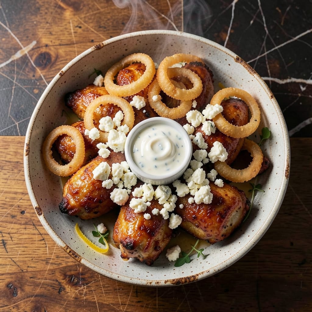 Wings and Rings Blue Cheese Recipe: Game Day Crowd Pleaser Wings and Rings Blue Cheese Recipe: Game Day Crowd Pleaser