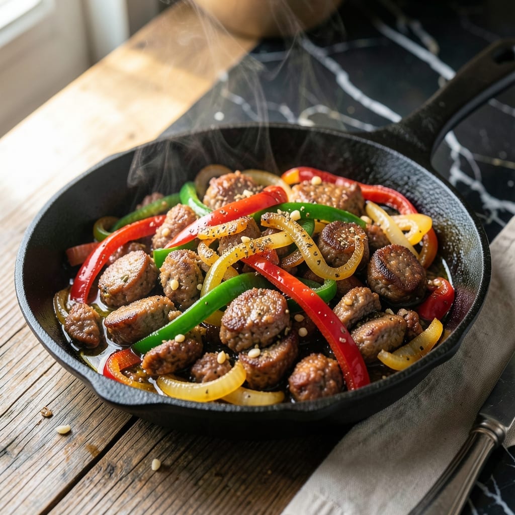 Johnny Carino's Skilletini Recipe: Italian Sausage and Peppers in a Skillet