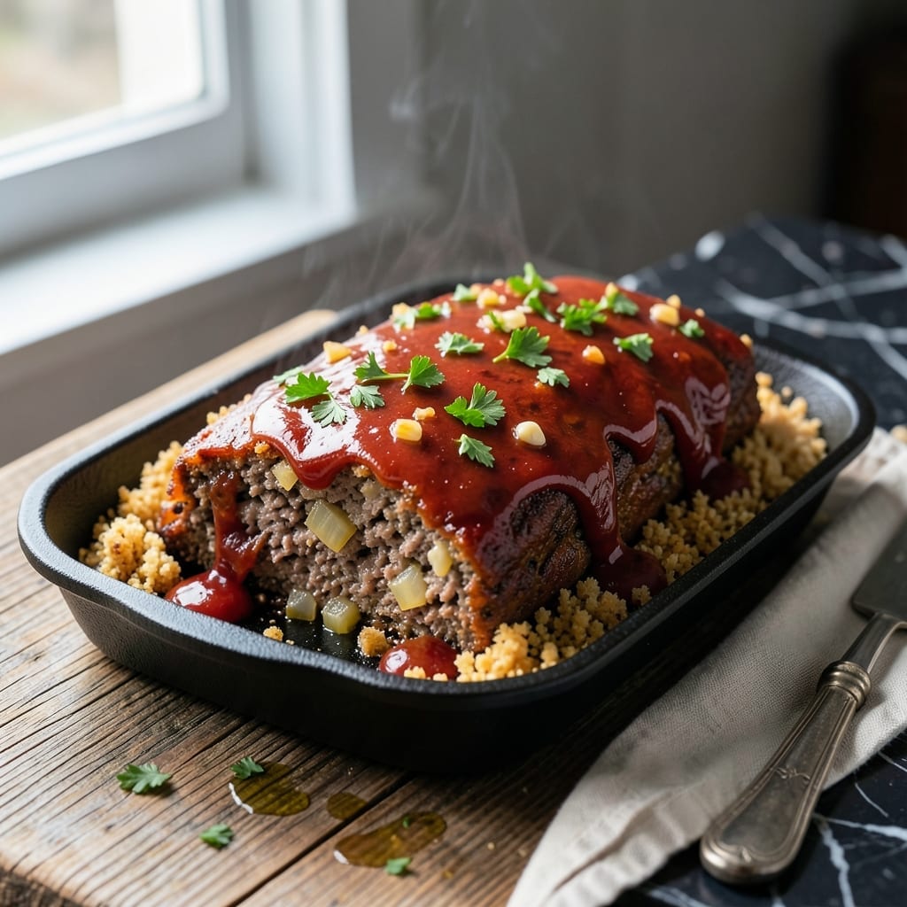BBQ Meatloaf Recipe Oven: Smoky Glaze Over Juicy Homestyle Loaf BBQ Meatloaf Recipe Oven: Smoky Glaze Over Juicy Homestyle Loaf