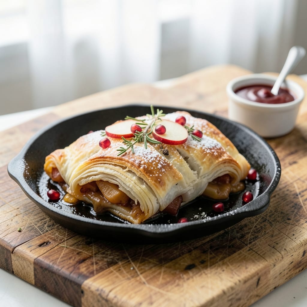Visual representation of apple strudel recipe puff pastry