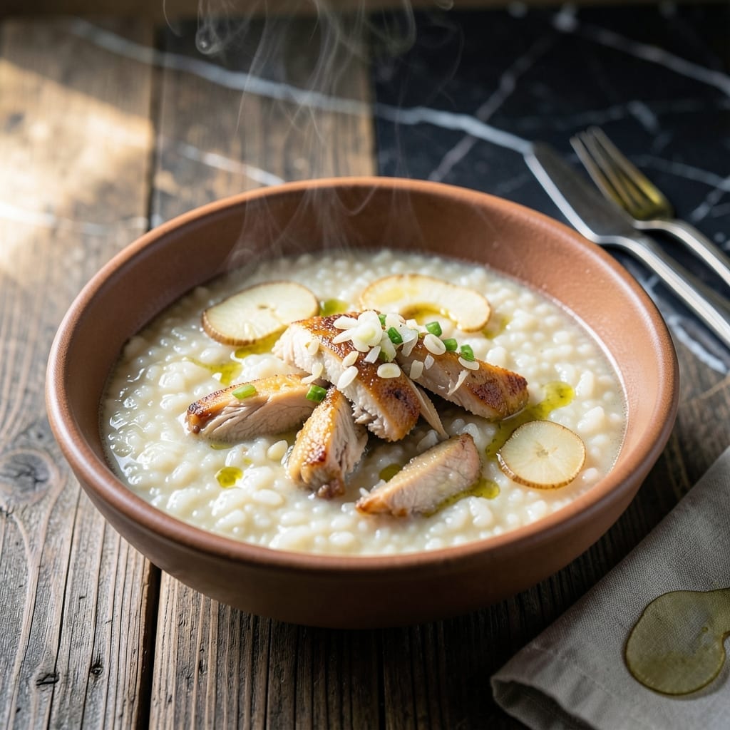 Recipe Lugaw Arroz Caldo: Filipino Congee with Ginger and Garlic Recipe Lugaw Arroz Caldo: Filipino Congee with Ginger and Garlic