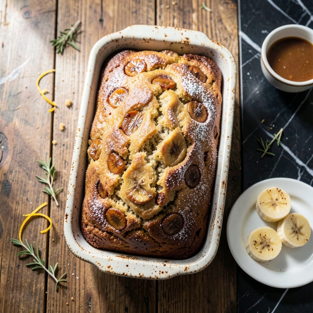 Visual representation of banana bread recipe without eggs