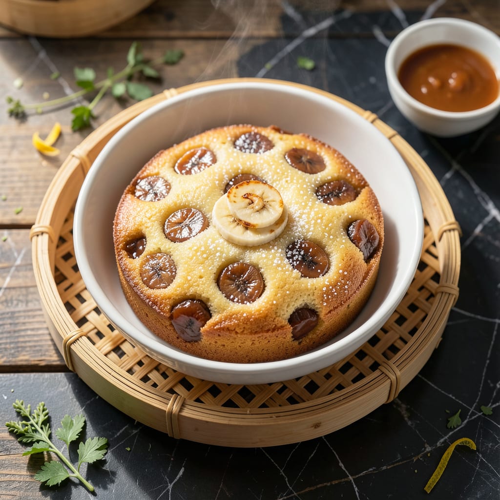 Visual representation of Banana Cake Steamed Recipe: Moist and Light Texture Without an Oven