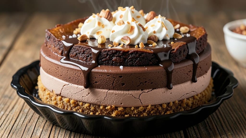 4 Layer Chocolate Pie Recipe: Velvety Ganache Over Crunchy Cookie Base 4 Layer Chocolate Pie Recipe: Velvety Ganache Over Crunchy Cookie Base