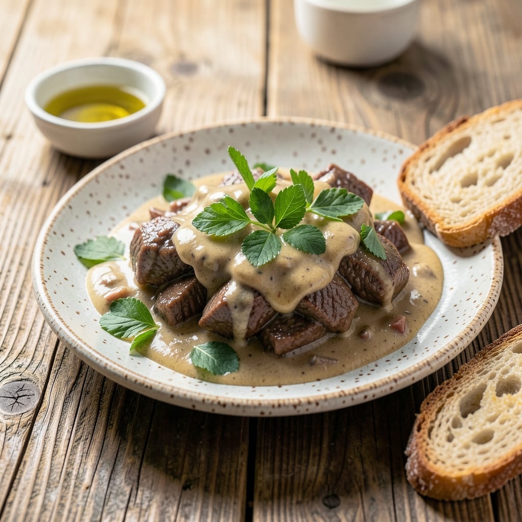 Complete beef stroganoff recipe dairy free overview image