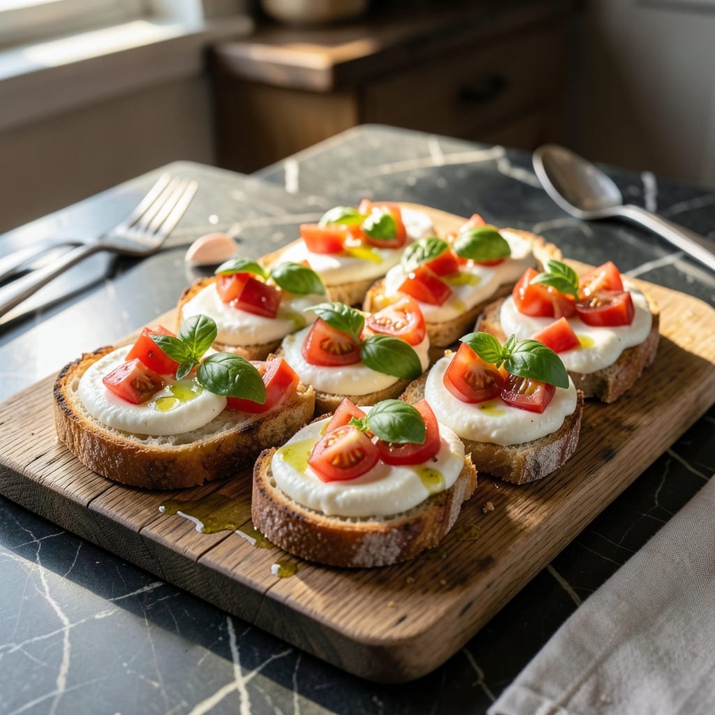 Bruschetta Recipe With Mozzarella: Toasted Baguette With Fresh Basil and Balsamic Glaze Bruschetta Recipe With Mozzarella: Toasted Baguette With Fresh Basil and Balsamic Glaze