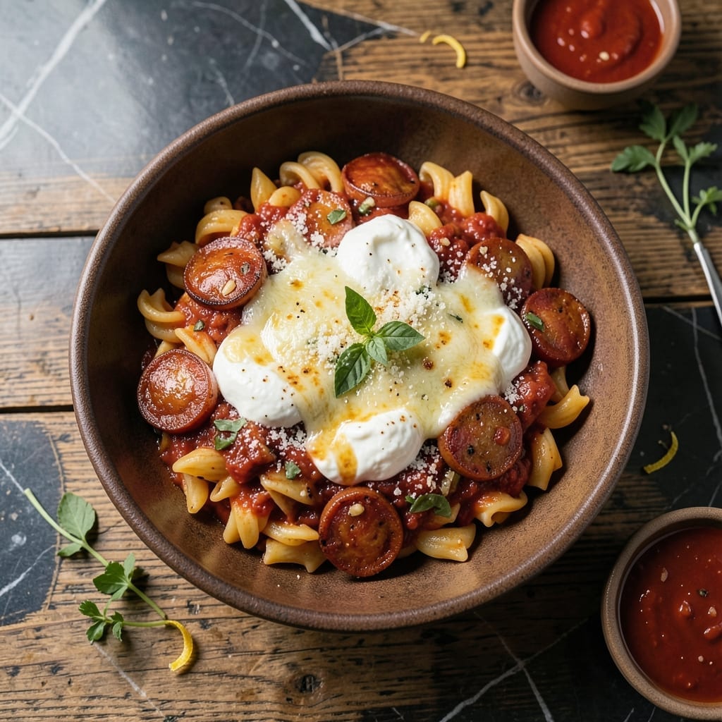 Recipe for Cavatini Supreme: Layered Pasta Bake With Italian Sausage Recipe for Cavatini Supreme: Layered Pasta Bake With Italian Sausage