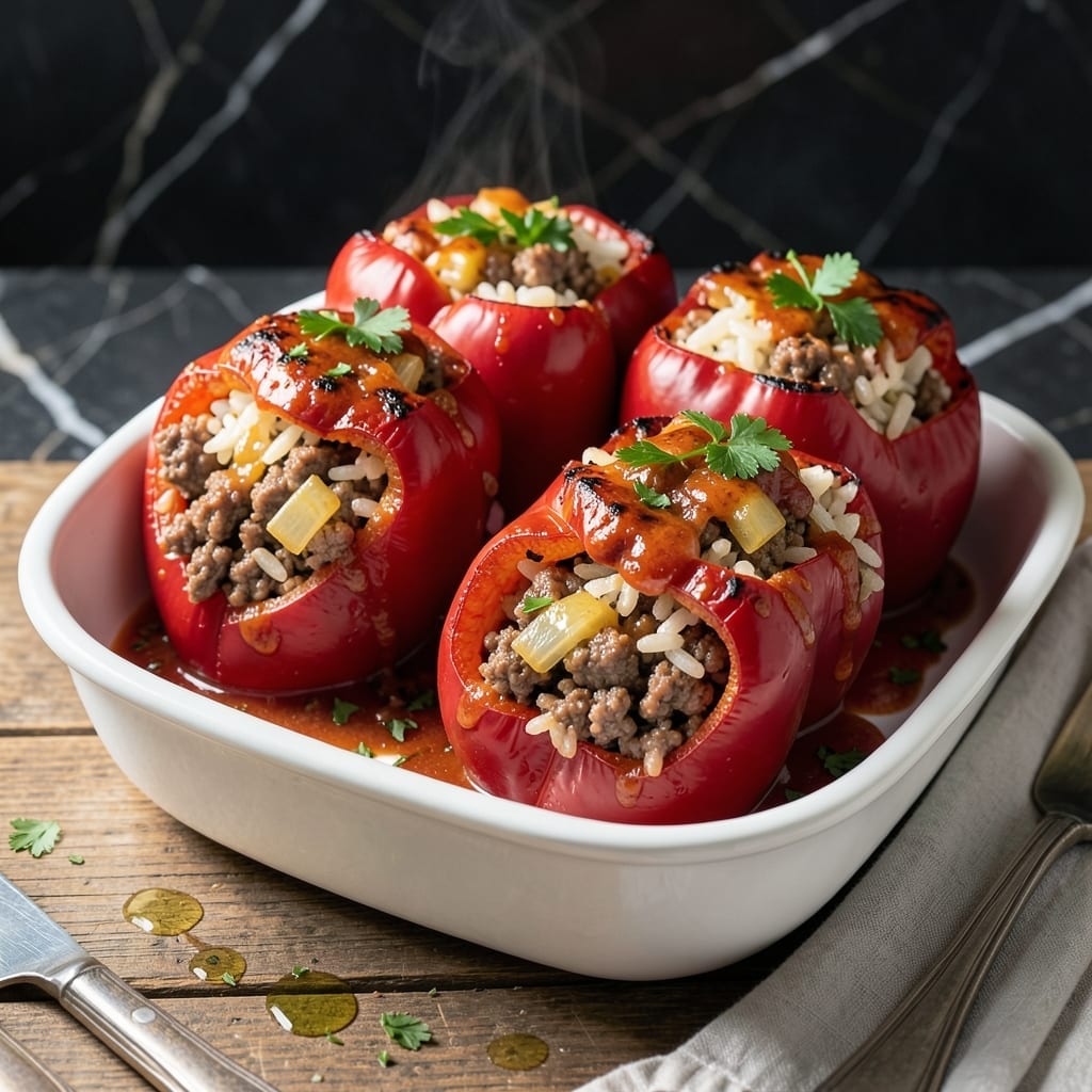 Stuffed Peppers Recipe Natasha's Kitchen: Cheesy Ground Beef and Rice Delight Stuffed Peppers Recipe Natasha's Kitchen: Cheesy Ground Beef and Rice Delight