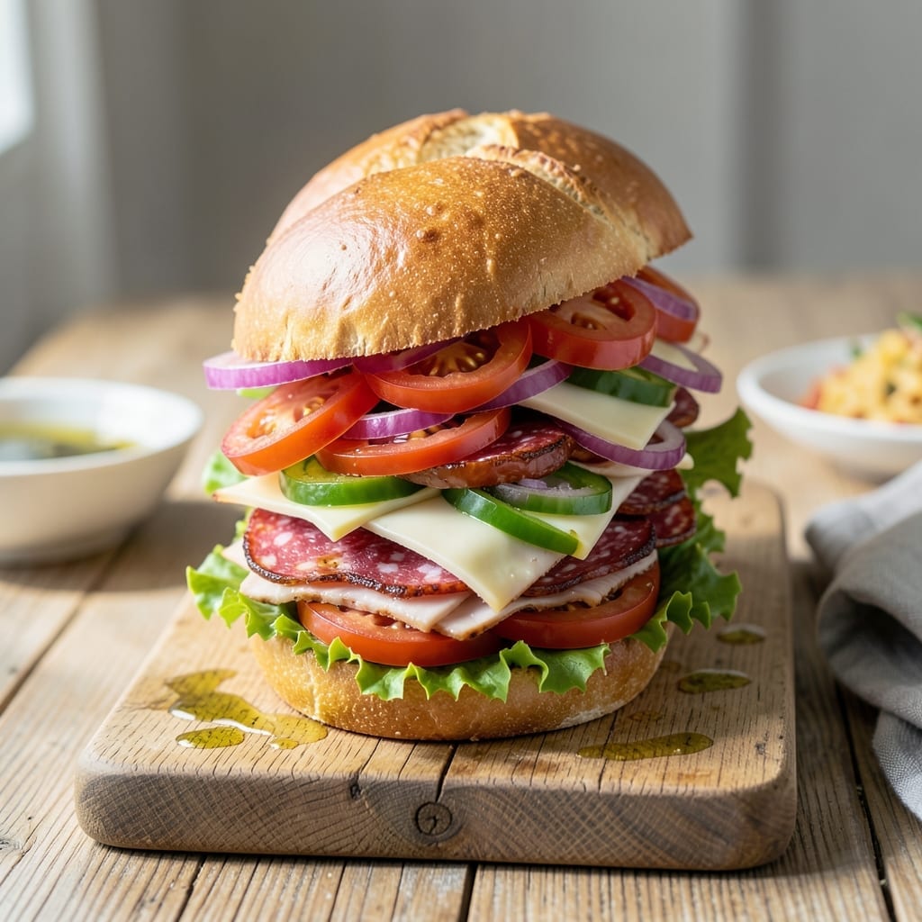 Submarine Sandwich Recipe: Loaded With Meats and Fresh Veggies Submarine Sandwich Recipe: Loaded With Meats and Fresh Veggies