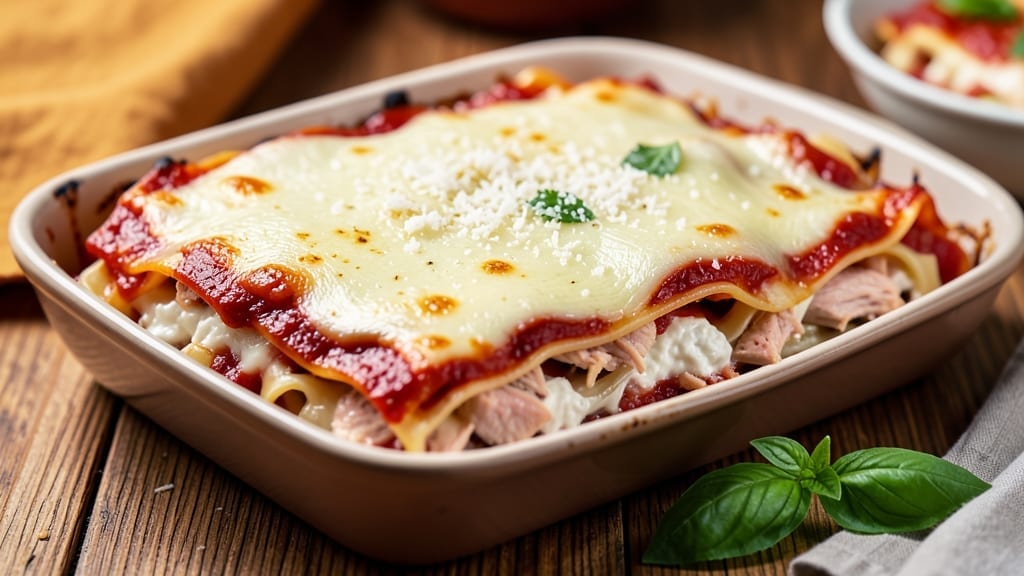 3 Cheese Chicken Lasagna Recipe: Layered Luxury With Gooey Pull-Apart Strands 3 Cheese Chicken Lasagna Recipe: Layered Luxury With Gooey Pull-Apart Strands