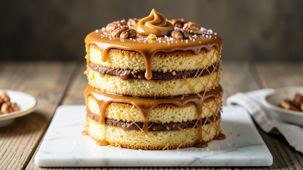 3 Layer Caramel Cake Recipe: Gooey Fudge Center and Buttery Vanilla Crunch 3 Layer Caramel Cake Recipe: Gooey Fudge Center and Buttery Vanilla Crunch