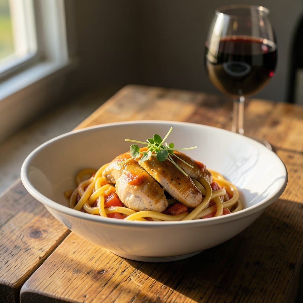 Visual representation of chicken and noodles recipe egg noodles