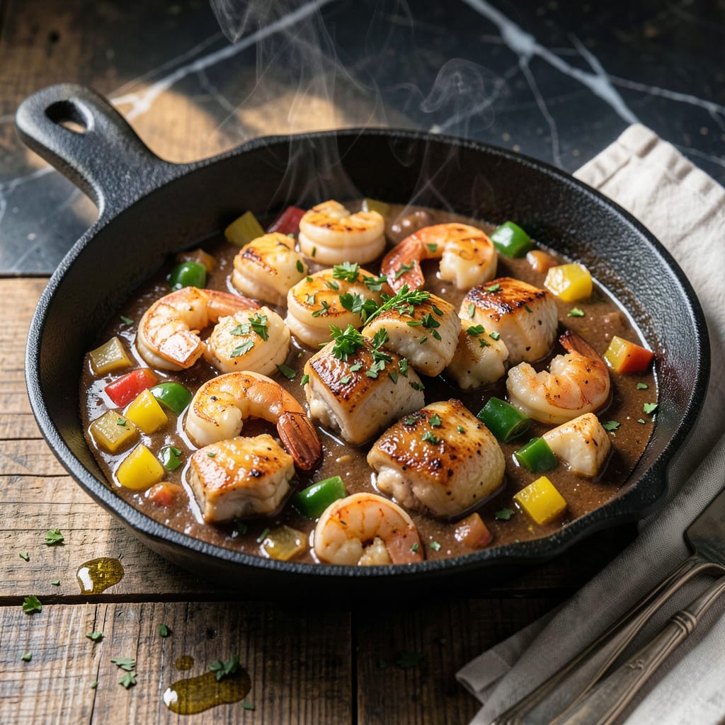chicken and shrimp etouffee recipe example with annotations