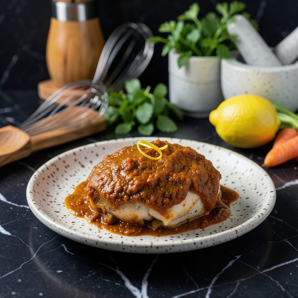 Visual representation of chicken divan recipe with curry