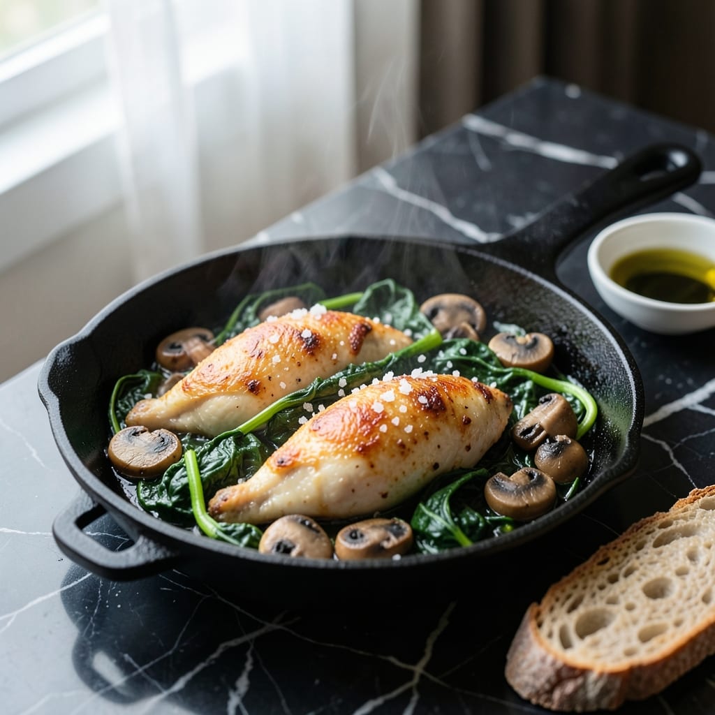 Complete chicken with spinach and mushroom recipe healthy overview image