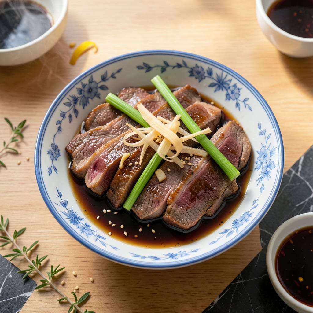 Visual representation of Chinese Steamed Beef Recipe: Tender Slices With Ginger and Scallion Aroma