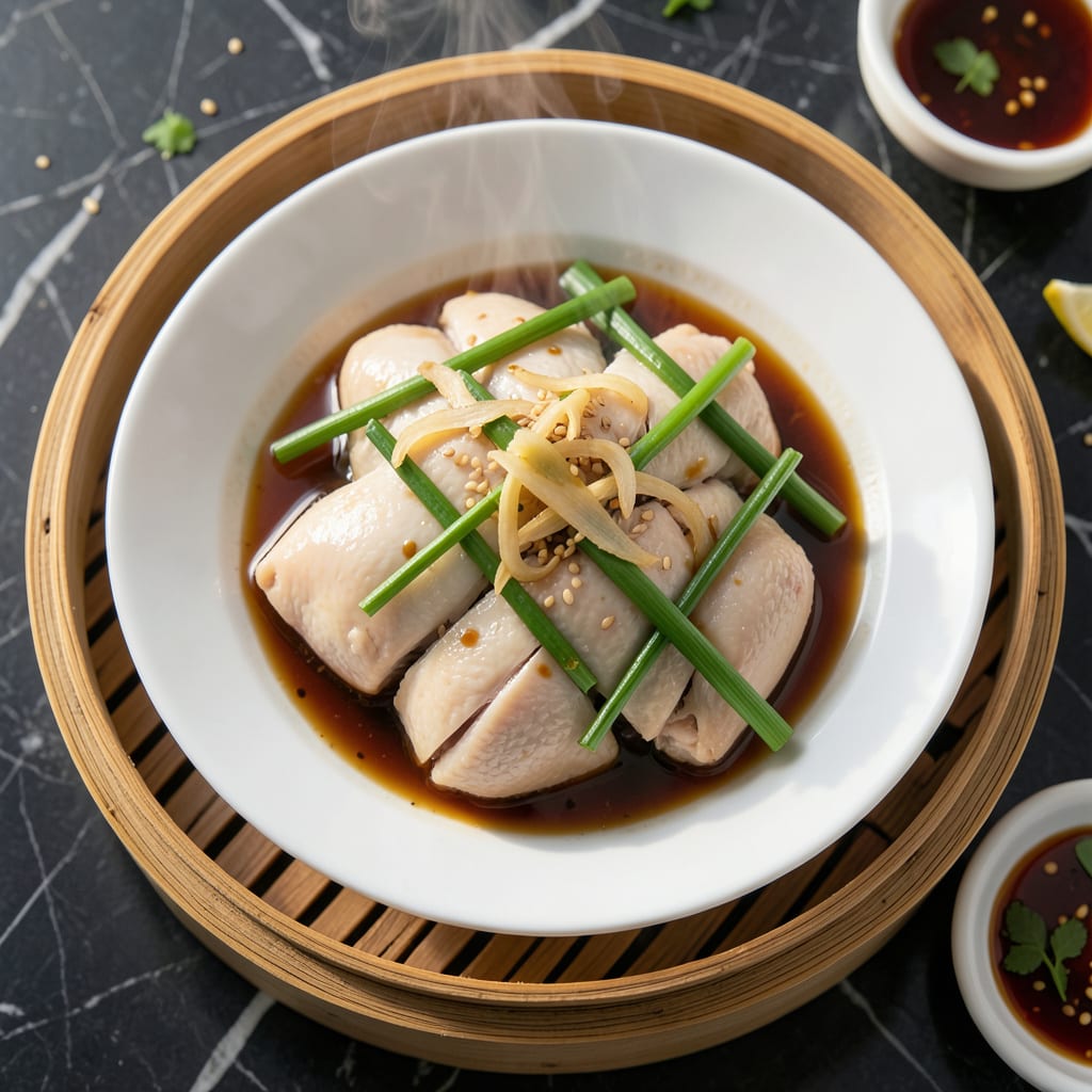 Visual representation of Chinese Steamed Chicken Recipe: Cantonese Style Velvety Tenderness