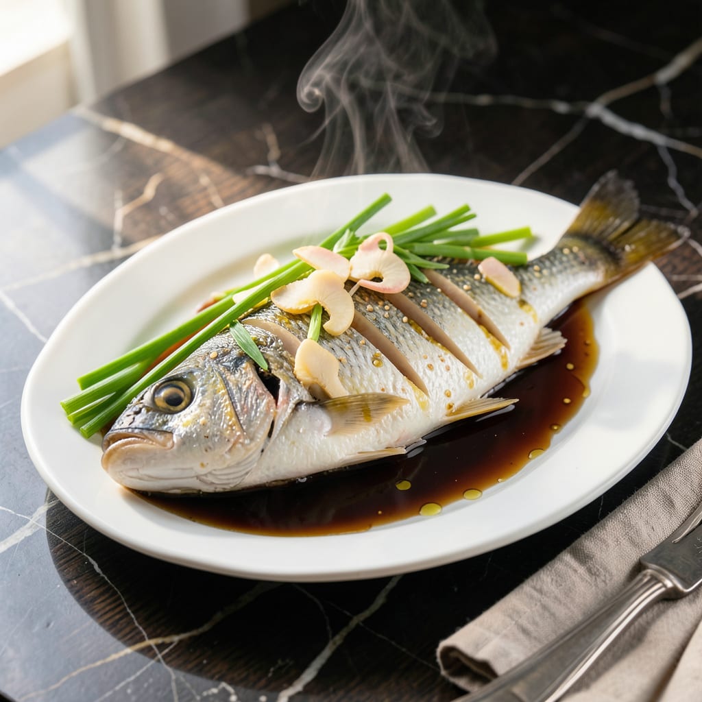 Chinese Steamed Fish Recipe: Ginger Scallion Aromatic Delight illustration with key details