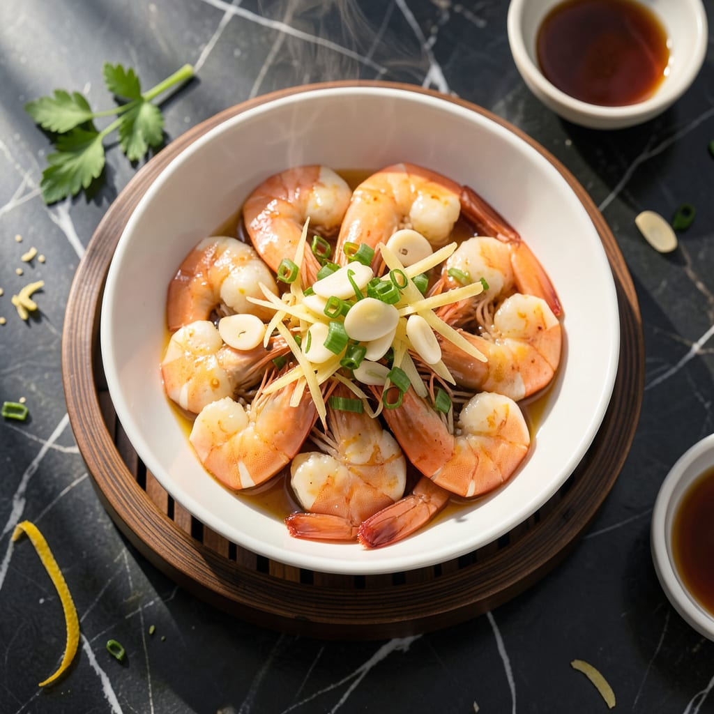 Visual representation of chinese steamed garlic shrimp recipe