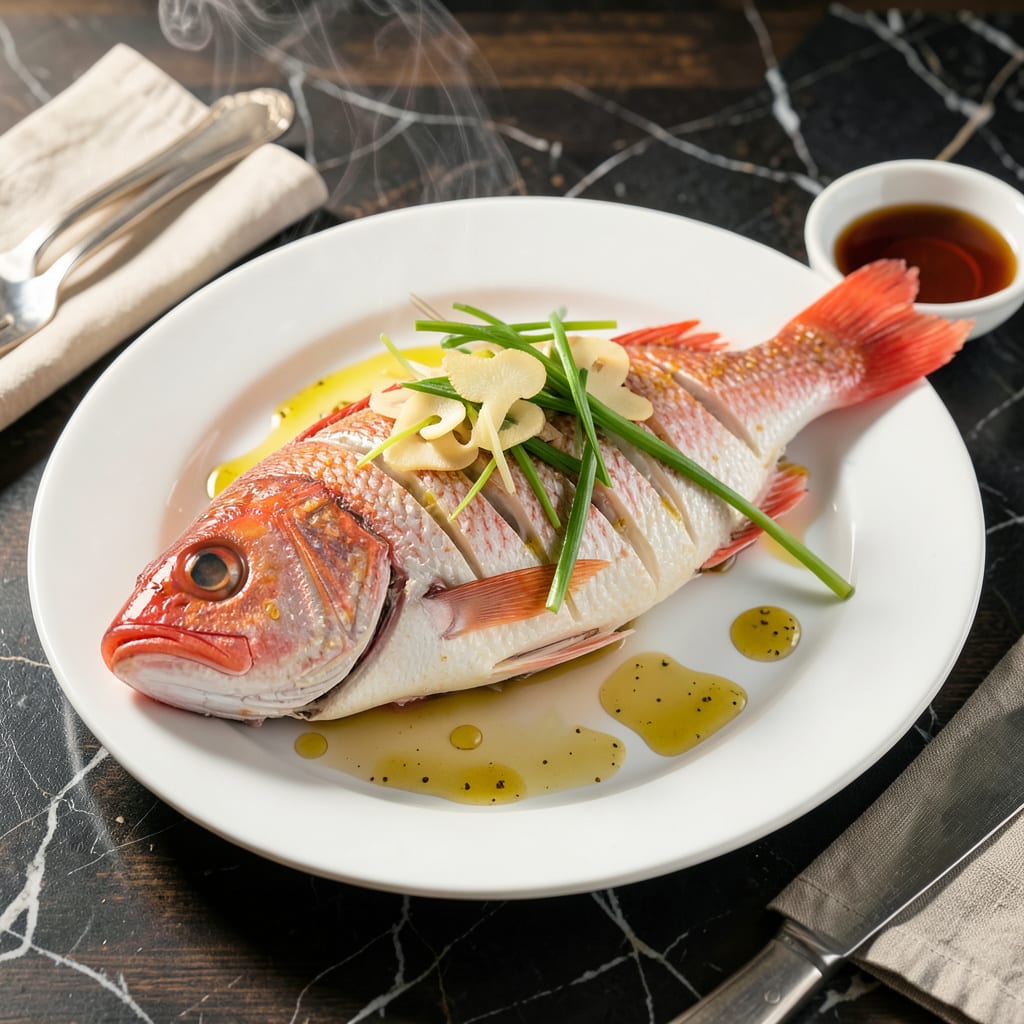 Complete Chinese Steamed Red Snapper Recipe: Cantonsese Style Silky Fish With Ginger and Scallions overview image