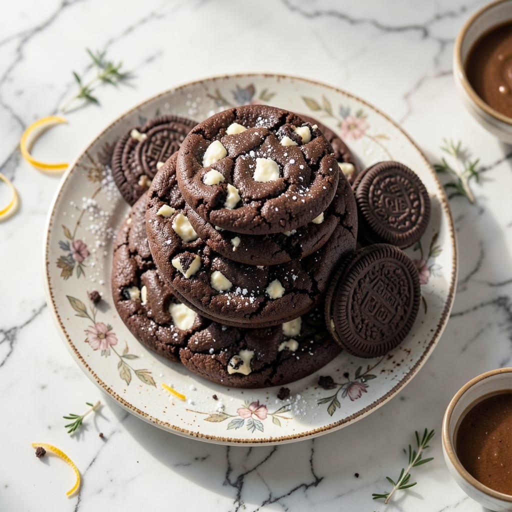 Cookies and Cream Recipe Cookies: Double Chocolate Crunch Delight illustration with key details