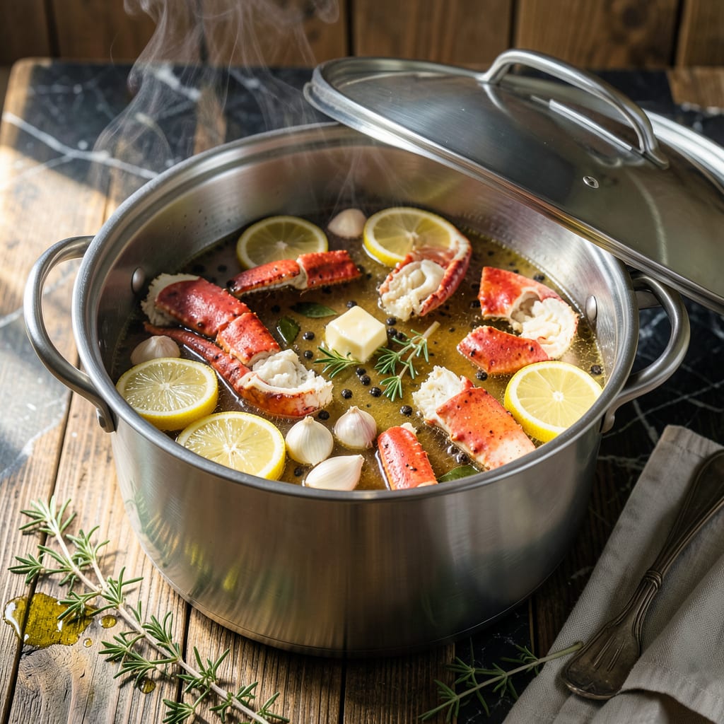 Crab Leg Steamer Pot Recipe: Butter Poached Succulence in One Pot illustration with key details
