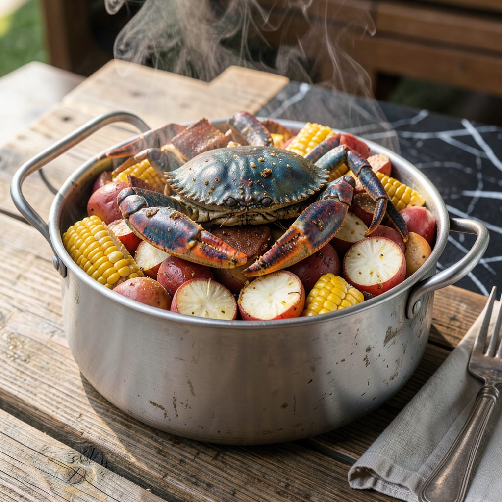 crab steam pot recipe illustration with key details