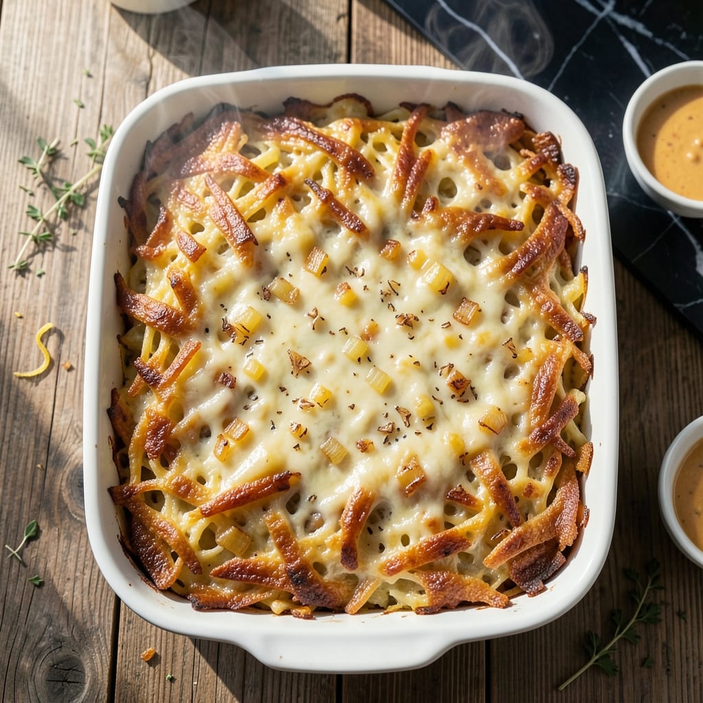 Visual representation of Cracker Barrel Restaurant Recipe for Hash Brown Casserole: Cheesy Potato Layers Baked to Perfection