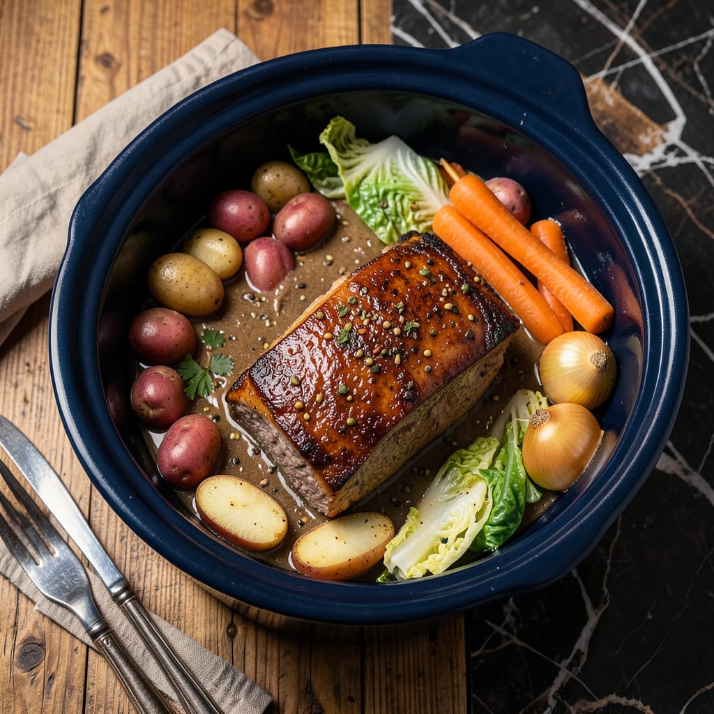 Visual representation of Crock Pot Corned Beef Brisket Recipe: Fall Apart Tender for St. Patrick’s Day
