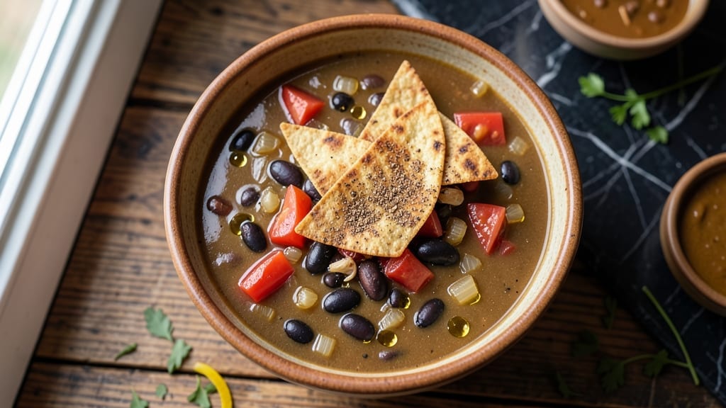 5-Ingredient Black Bean Soup Recipe: Smoky Tortilla Crunch in 20 Minutes