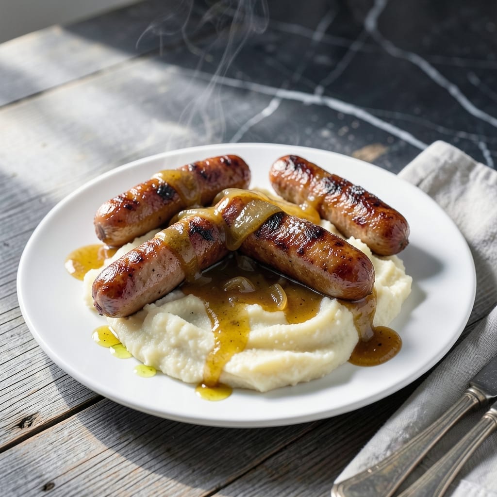 Gordon Ramsay Bangers and Mash Recipe: Pub-Style Sausages With Onion Gravy Gordon Ramsay Bangers and Mash Recipe: Pub-Style Sausages With Onion Gravy