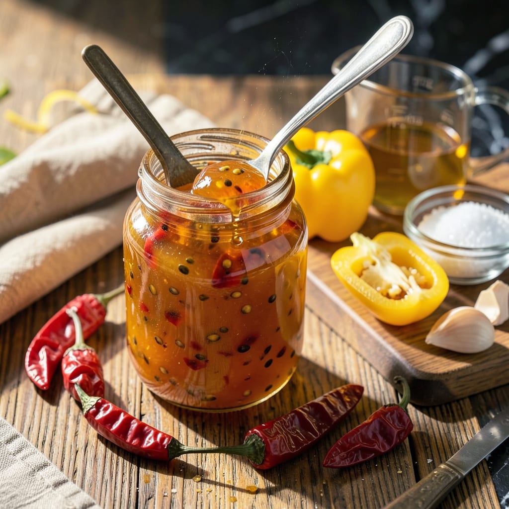 Visual representation of Datil Pepper Jelly Recipe: Sweet Heat for Cheese Boards and Glazes