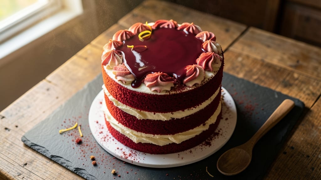 12-Inch Red Velvet Cake Recipe: Velvety Moisture With Cream Cheese Frosting Swirl 12-Inch Red Velvet Cake Recipe: Velvety Moisture With Cream Cheese Frosting Swirl