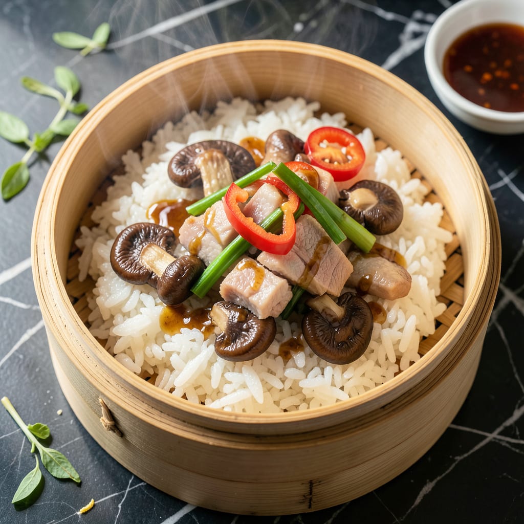 Visual representation of Dimsum Break Steamed Rice Recipe: Fluffy Pillows With Savory Toppings