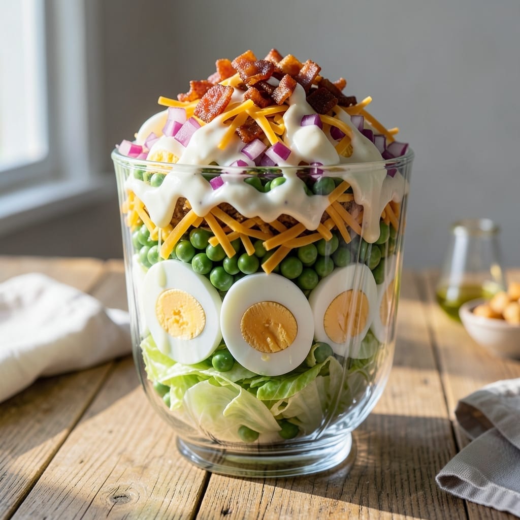 7 Layer Salad Recipe With Eggs and Peas: Classic Creamy Crunch for Potlucks 7 Layer Salad Recipe With Eggs and Peas: Classic Creamy Crunch for Potlucks