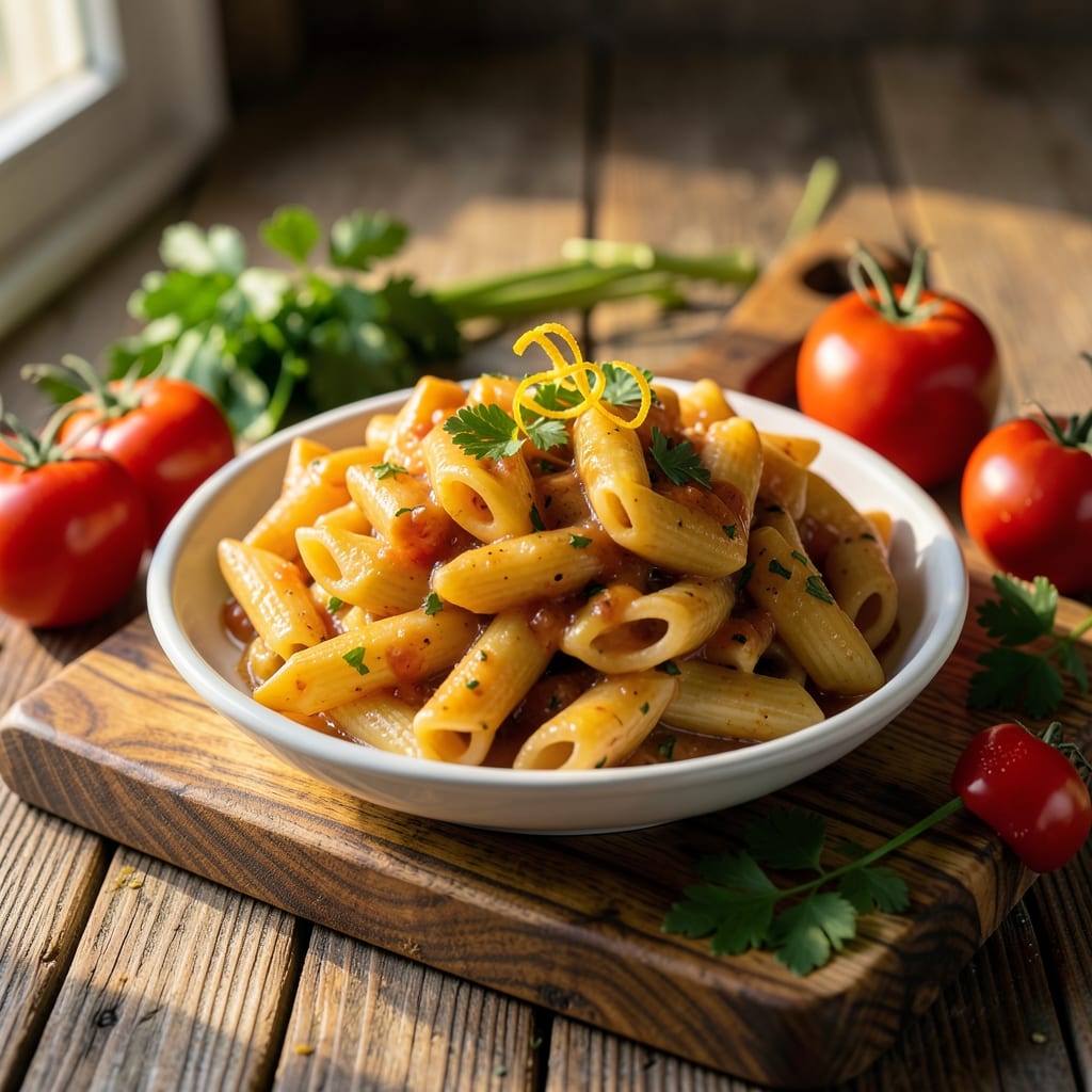 Complete easy chicken penne vodka recipe with jar sauce overview image