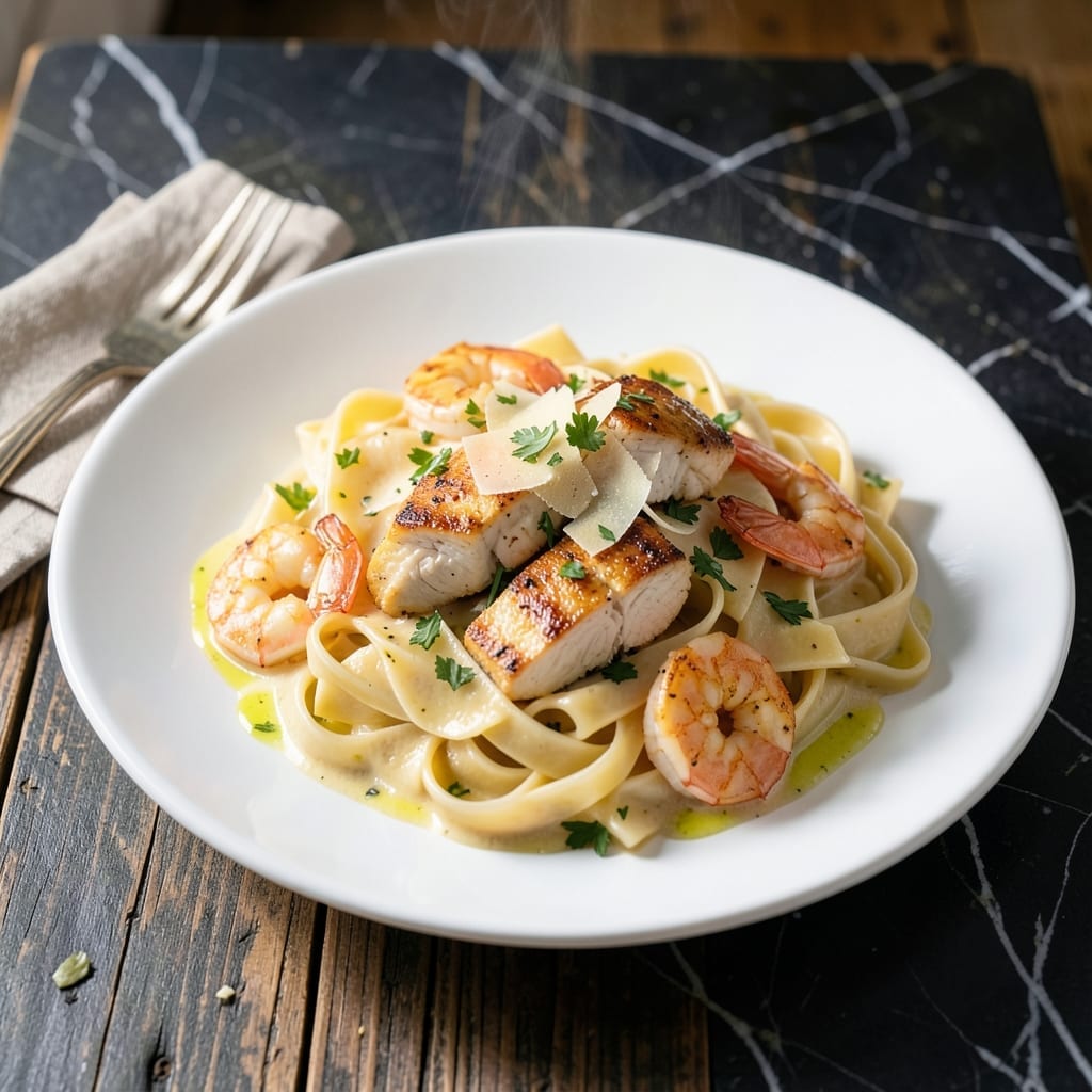 Recipe For Fettuccine Alfredo With Chicken And Shrimp: Luxurious Tri-Protein Indulgence Recipe For Fettuccine Alfredo With Chicken And Shrimp: Luxurious Tri-Protein Indulgence