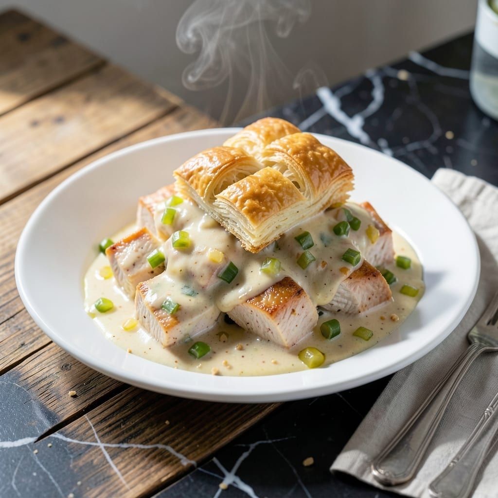 Easy Chicken Ala King Recipe Campbell's: Classic Cream Sauce With Puff Pastry Topping Easy Chicken Ala King Recipe Campbell's: Classic Cream Sauce With Puff Pastry Topping