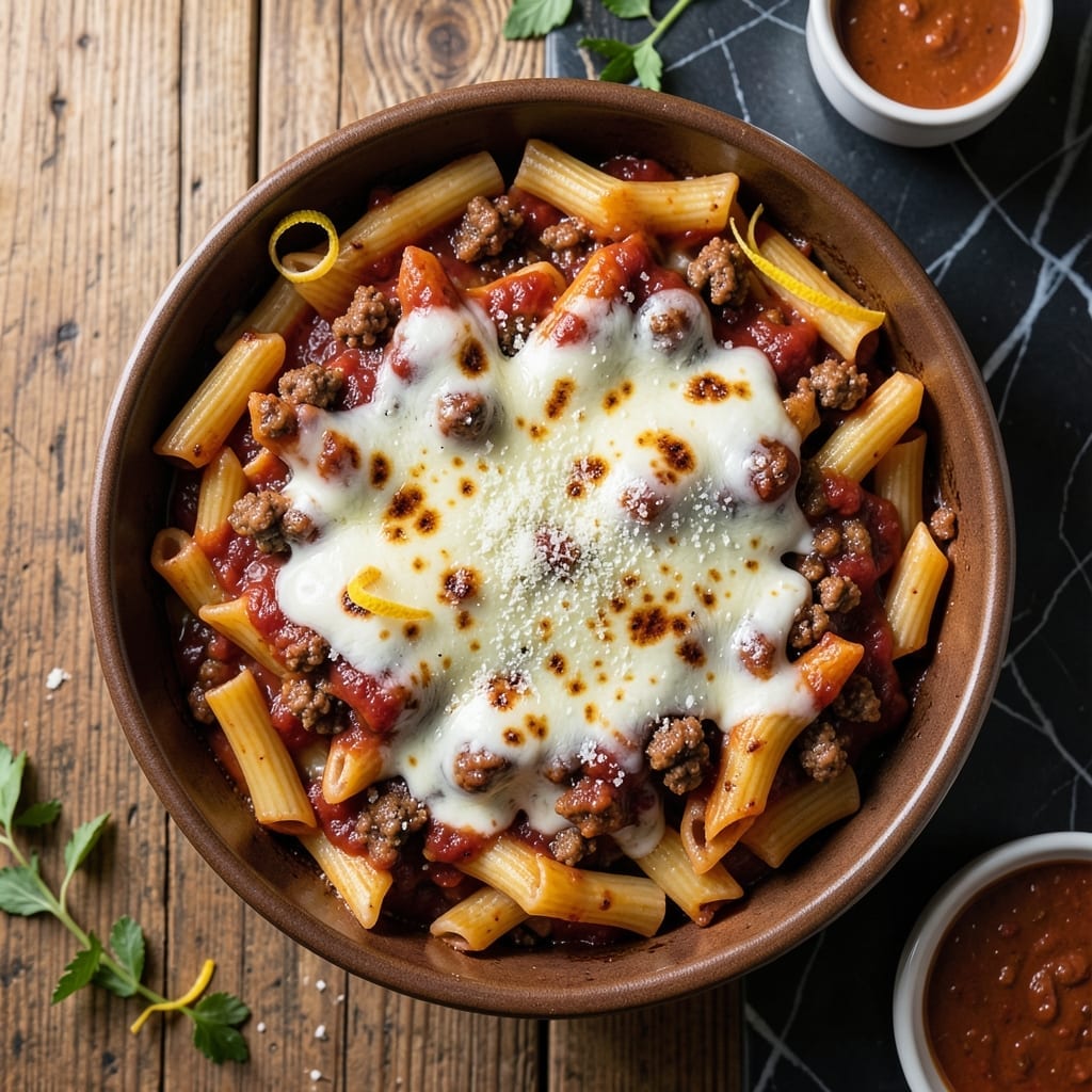 Baked Ziti Recipe With Meat: Three-Cheese Layers and Hearty Sauce Baked Ziti Recipe With Meat: Three-Cheese Layers and Hearty Sauce