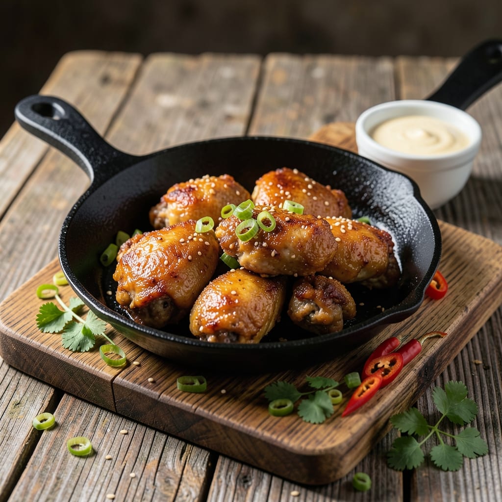 Visual representation of fried chicken recipe in frying pan