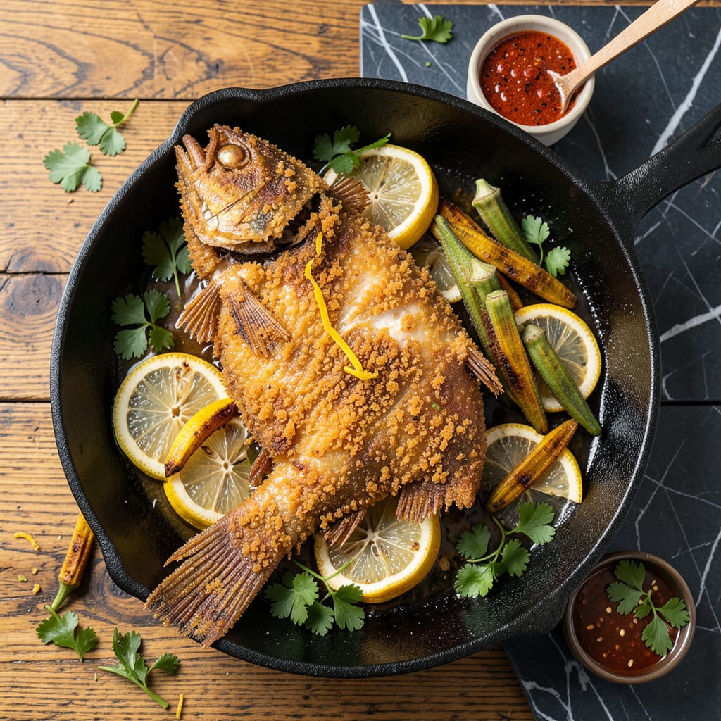 Fried Whole Catfish Recipe: Crispy Skin and Flaky Flesh in 20 Minutes example with annotations