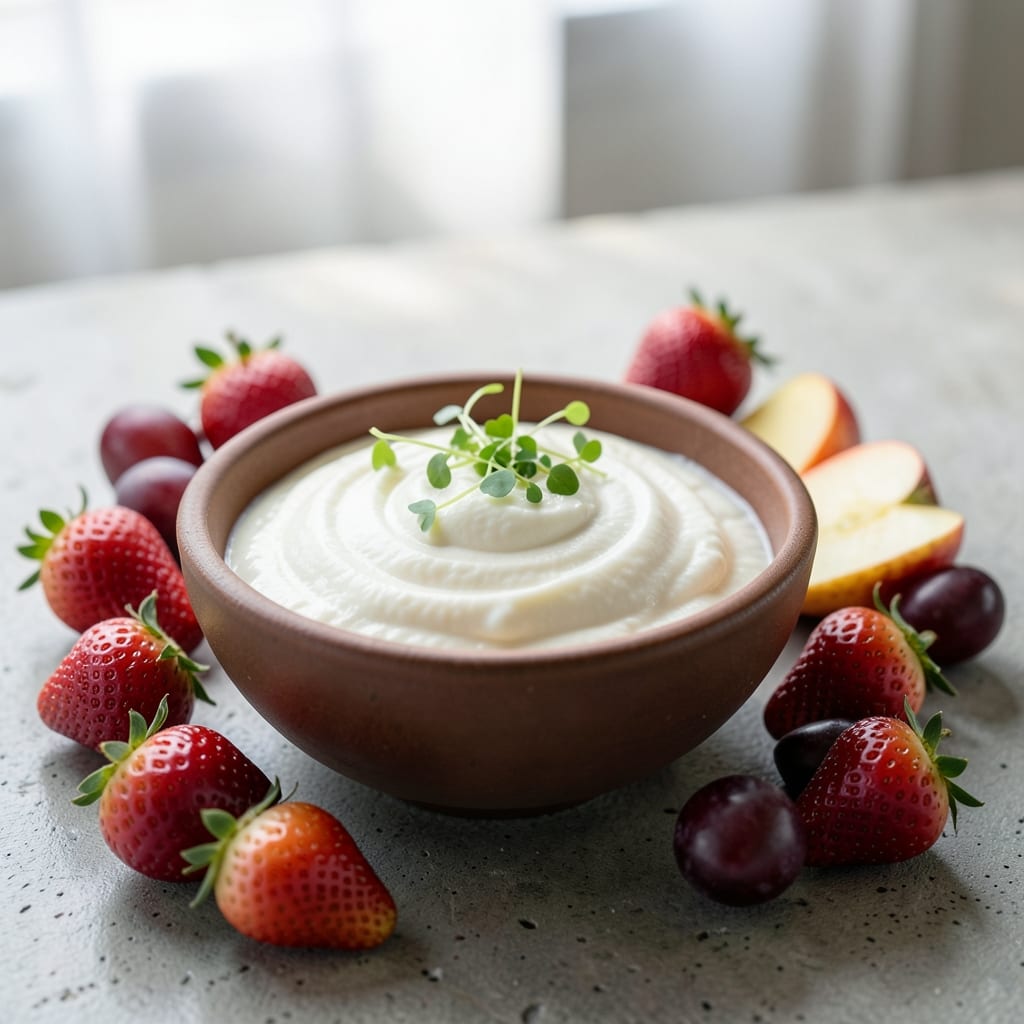 Visual representation of fruit dip recipe with marshmallow fluff