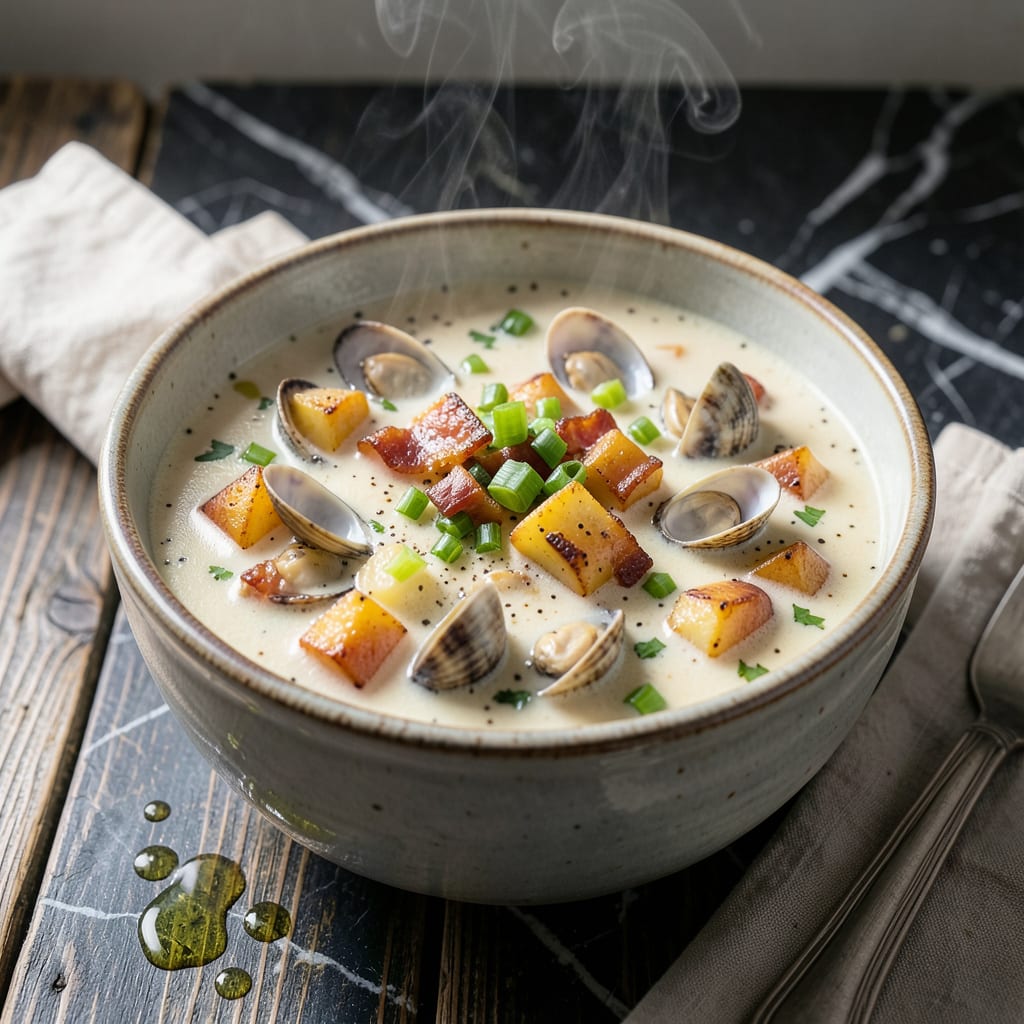 Visual representation of Gracie's Sea Hag Clam Chowder Recipe: New England Creaminess With Briny Depth